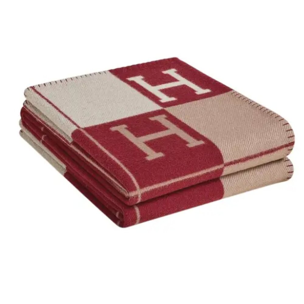 Hermes Avalon Throw Blanket - Rouge & Ecru